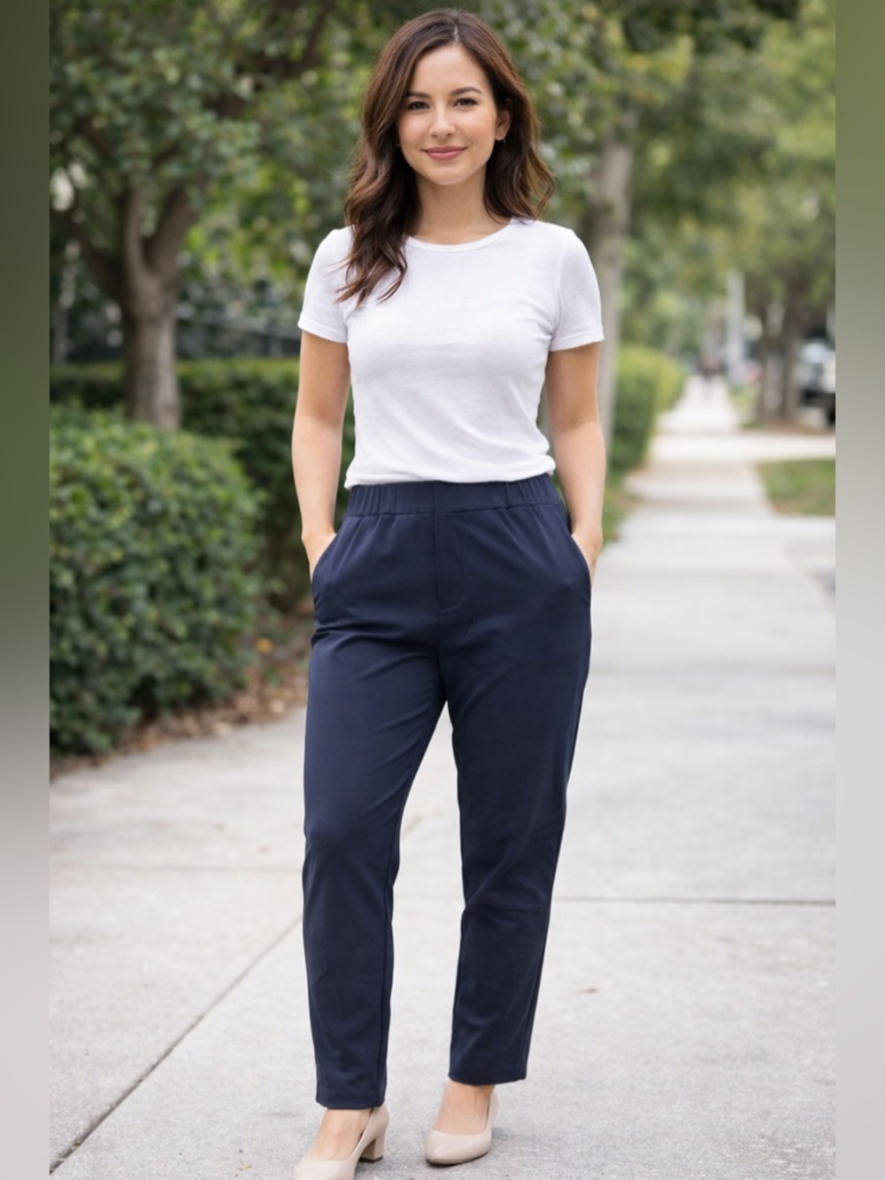 NWOT Bonobos Petite Navy Tailored Dress Pants Elastic Waist Slim Work S Petite